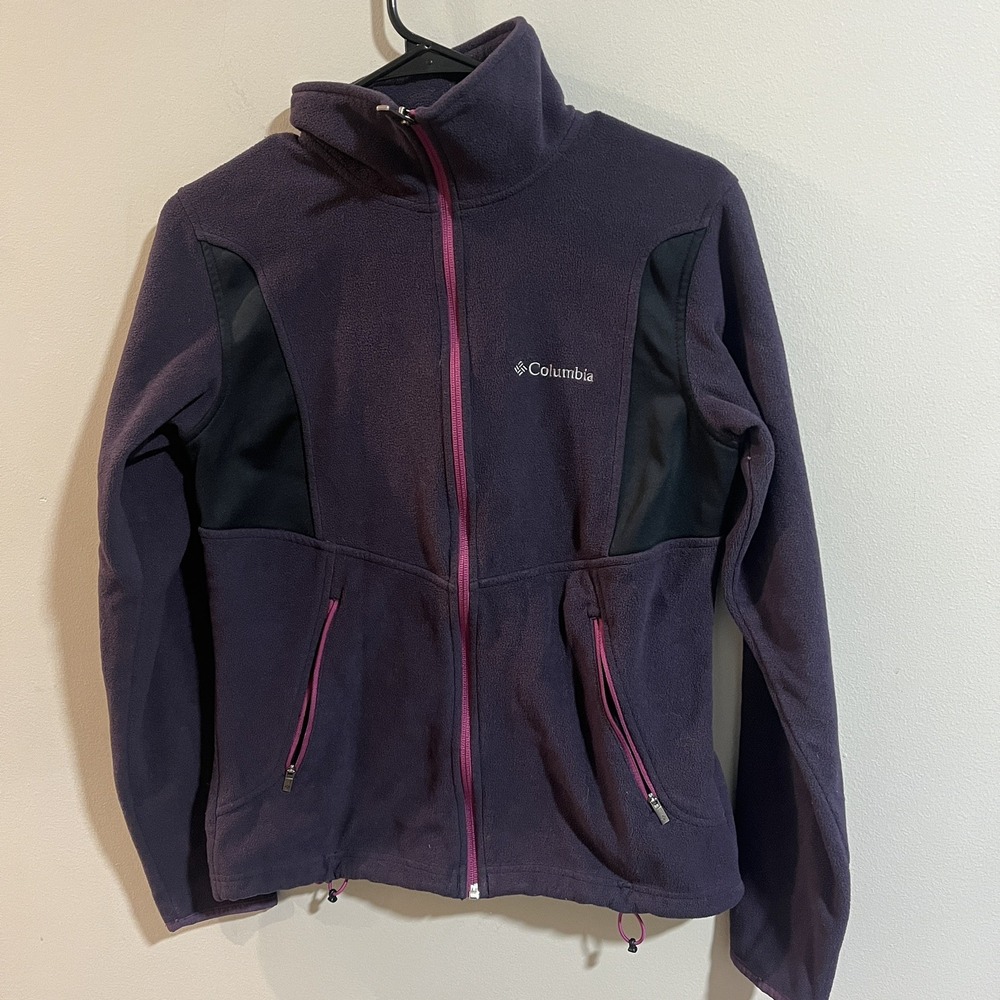 Colombia Fleece Jacket‎ Womens M Purple and Black Outdoors Full Zip Mock Neck